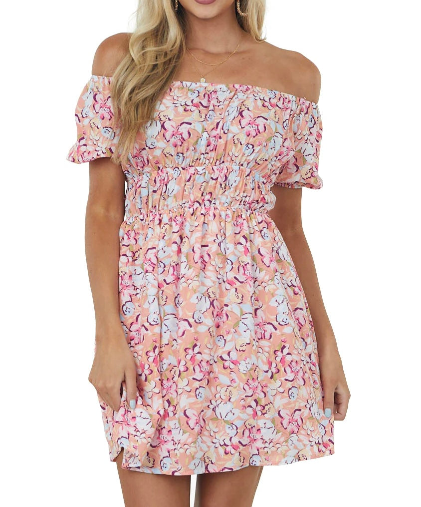 In Full Bloom Pink & Coral Mini Dress