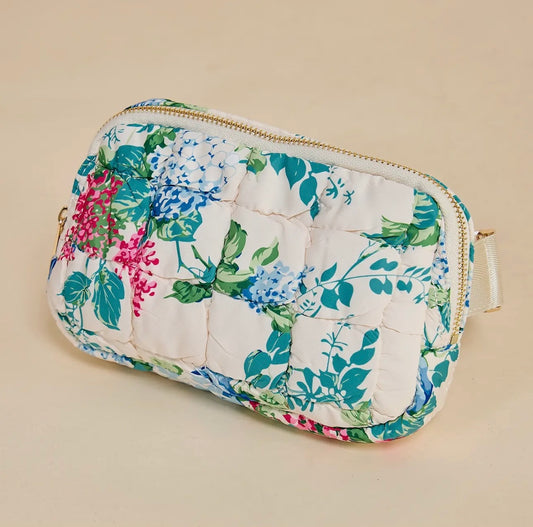 Quilted Floral Puffer Crossbody Bag