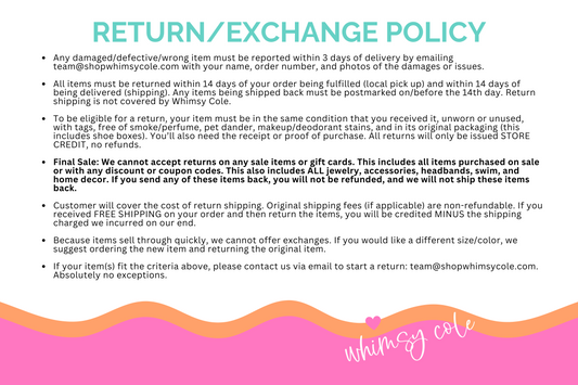 RETURN/EXCHANGE POLICY